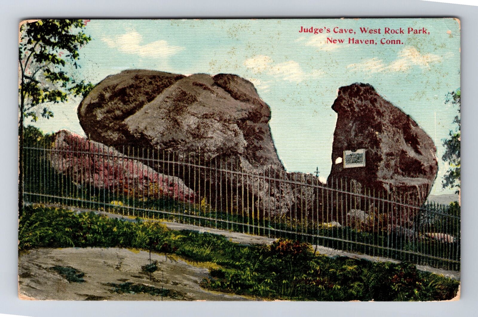 New Haven CT-Connecticut, West Rock Park, Judge\'s Cave Vintage c1912 Postcard