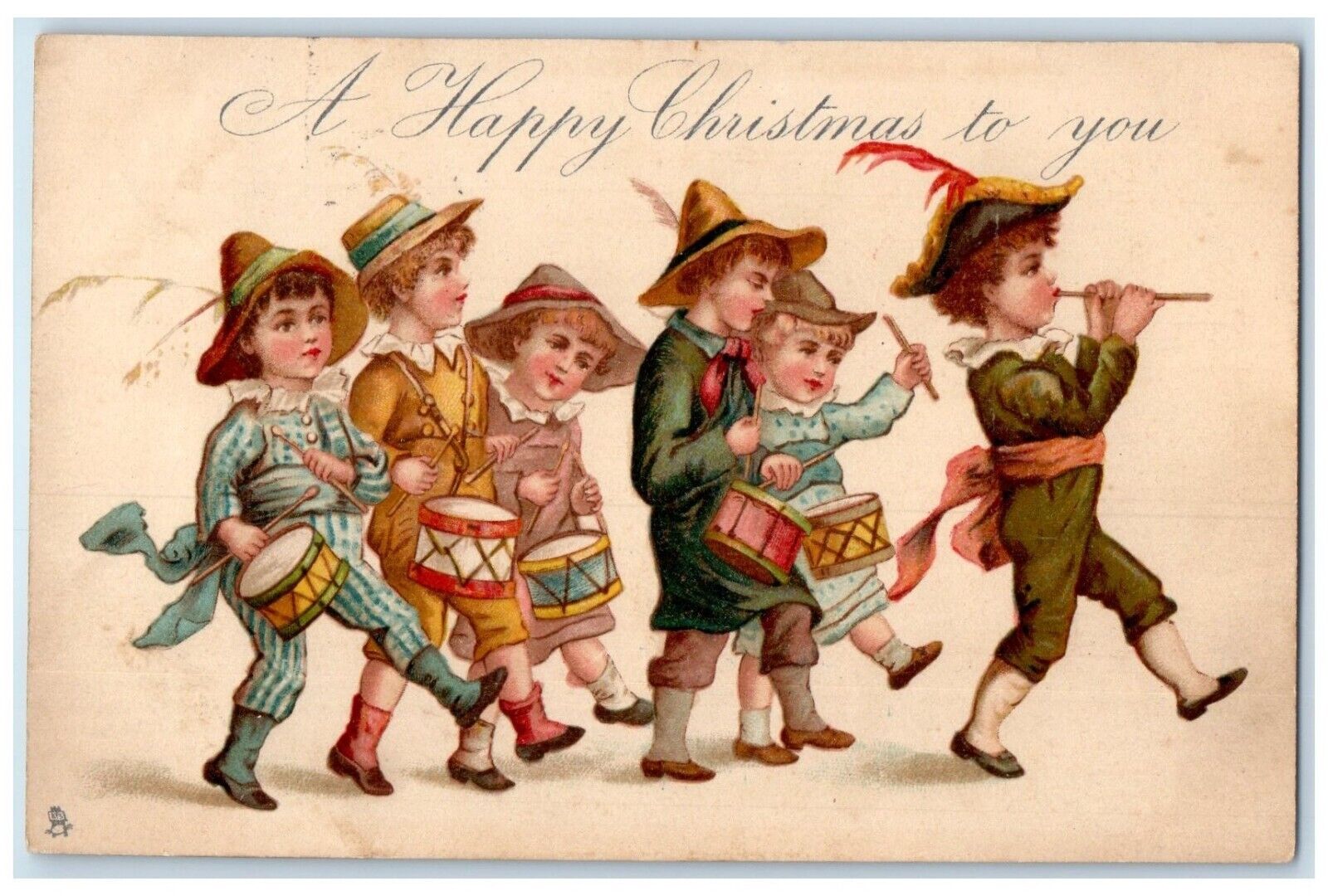 c1910's Christmas Children Drummer Flute Tuck's Posted Antique Postcard