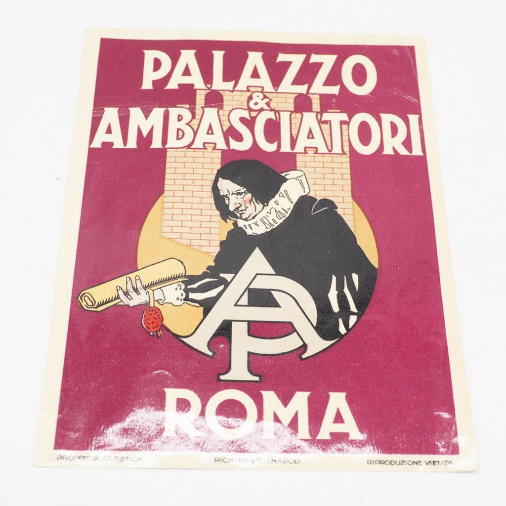 Ambasciatori Palace Hotel, Rome, Italy Vintage Label