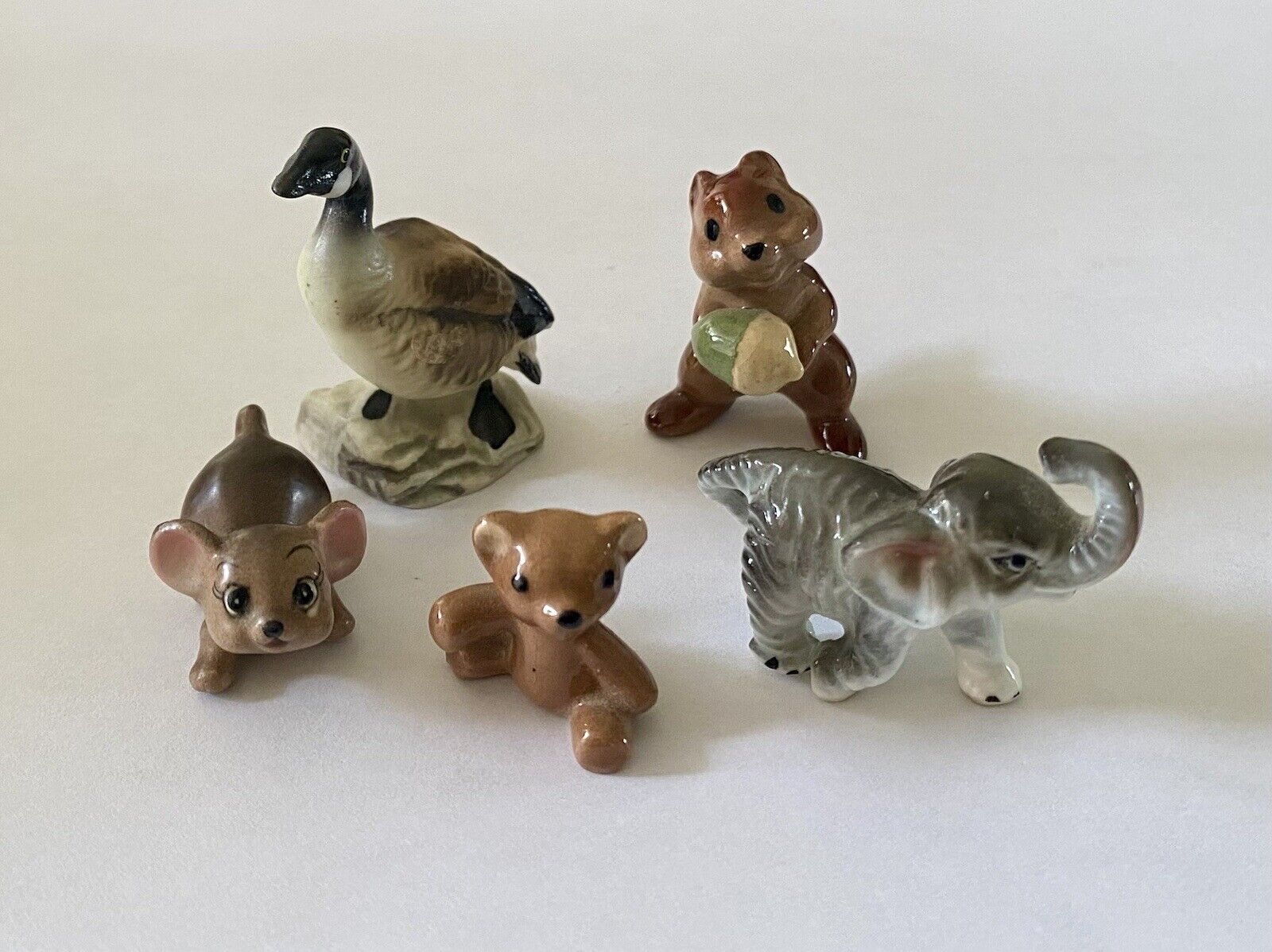 5 miniature figurines chipmunk teddy bear elephant mouse goose 2 Hagen Renaker