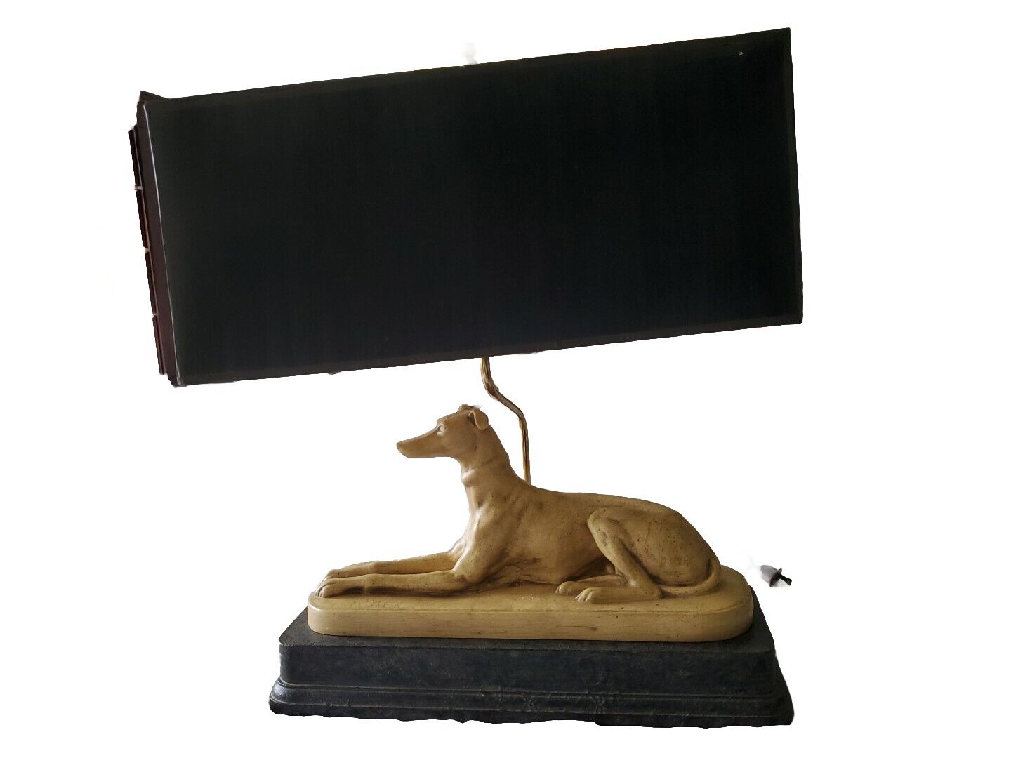 Vintage Gray Grey Hound Greyhound Whippet Dog Table Lamp Light Black Shade MCM 