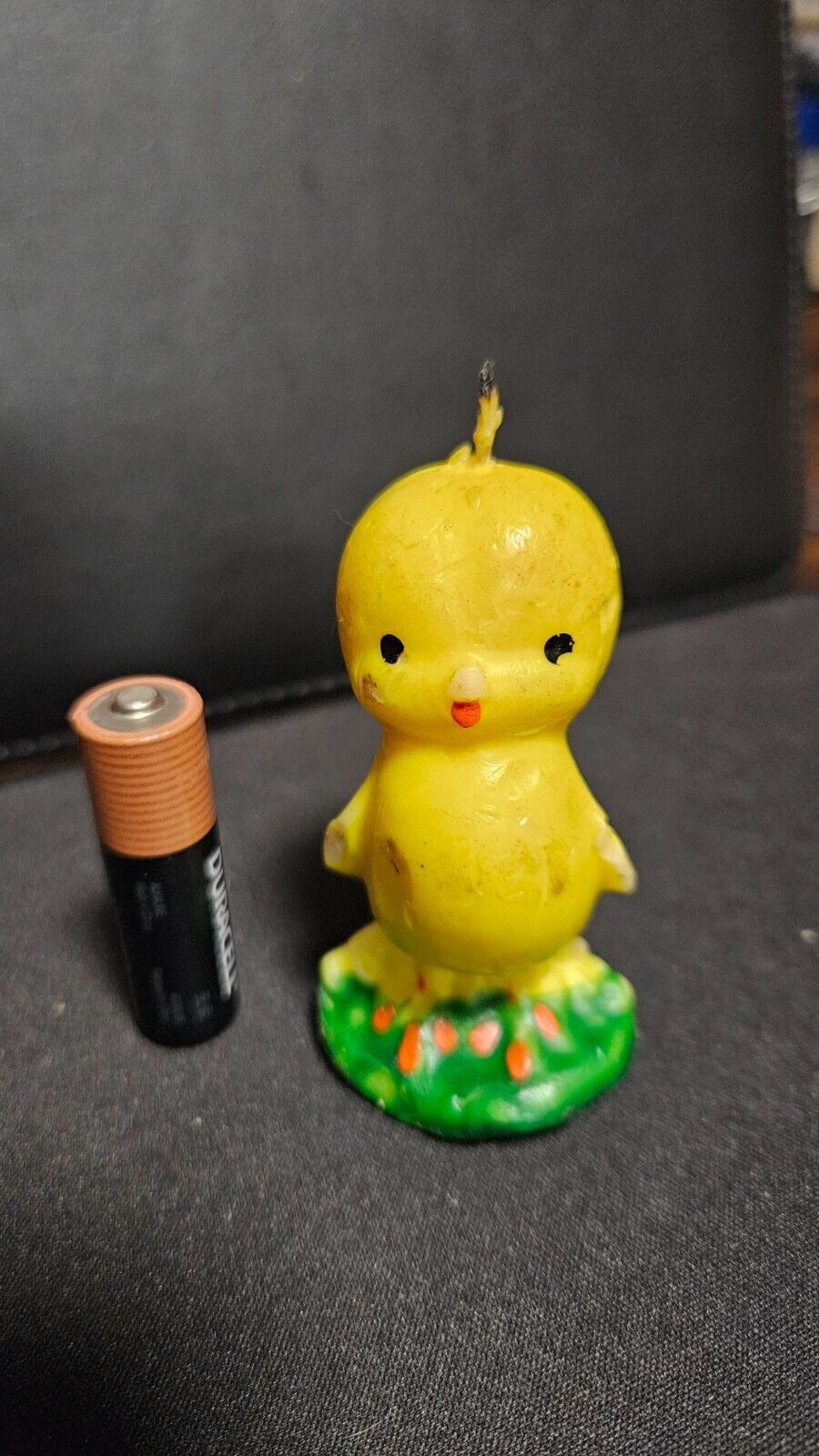 Vintage Used Gurley Hand Painted Yellow Chick Easter Wax Candle 3”