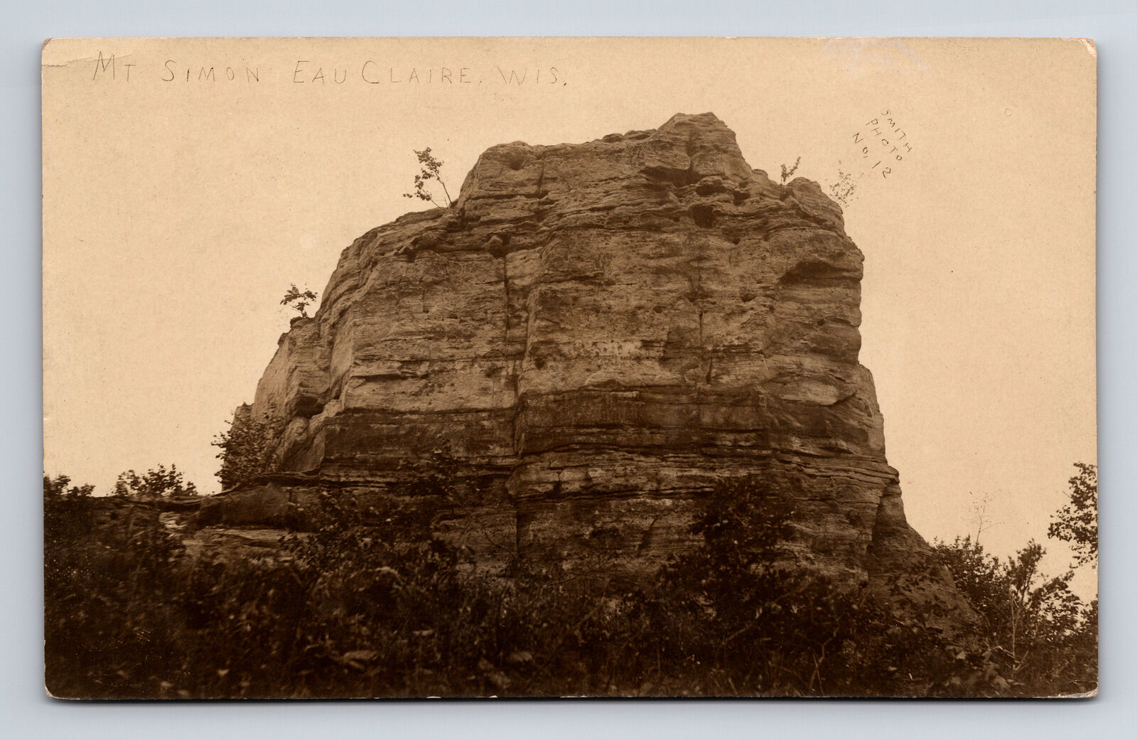 c1911 RPPC Mt Simon Rock Formation Smith Photo Eua Claire Wisconsin WI Postcard