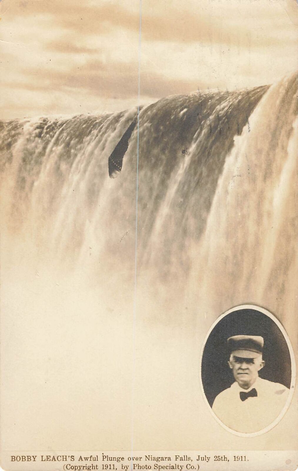 1911 RPPC Bobby Leach Niagara Falls Jump Tragic Circus Act Real Photo Postcard 