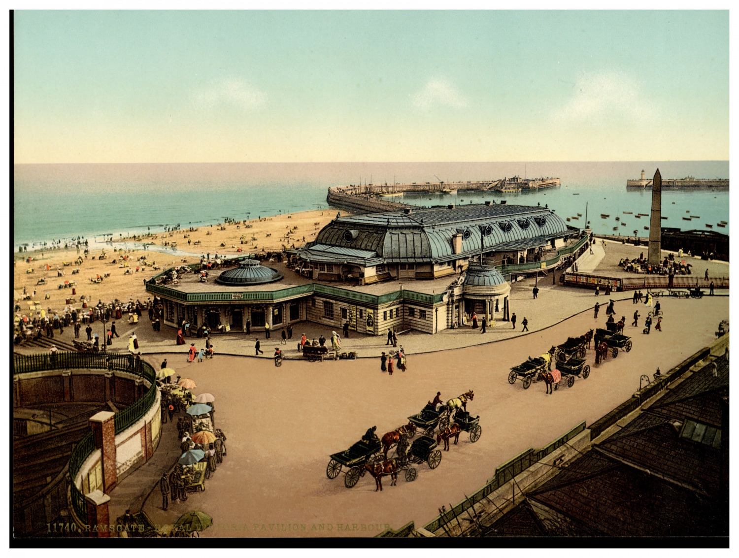England. Ramsgate. Royal Victoria Pavilion and Harbour Vintage Photochrome by