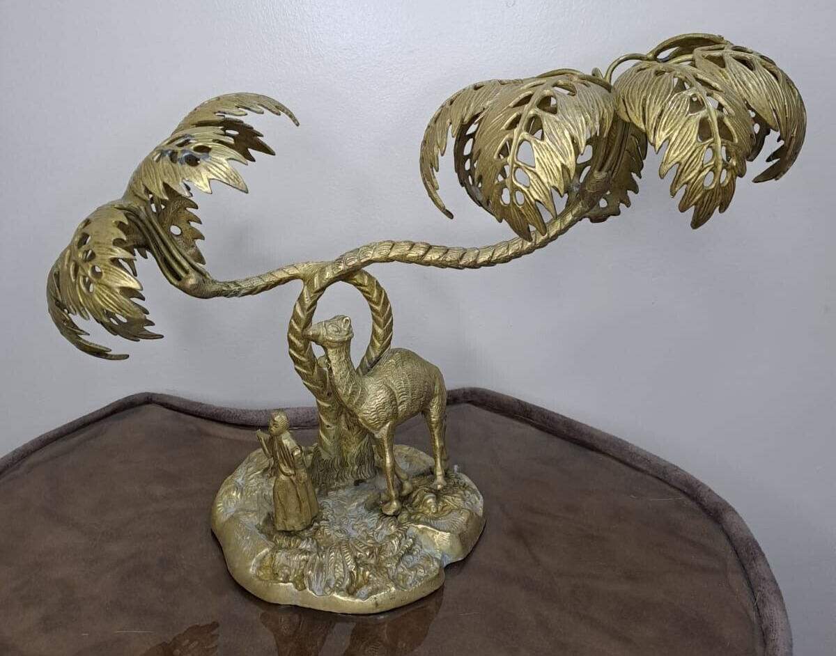 Arabian Peninsula Copper Antique Palm Tree Yellow Brass Handmade Hammered Vtg