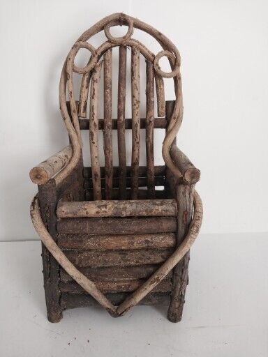 Antique Primitive Folk Art Twig Chair Plant Holder