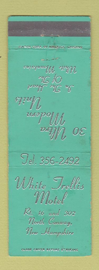 Matchbook Cover - White Trellis Motel North Conway NH GREEN