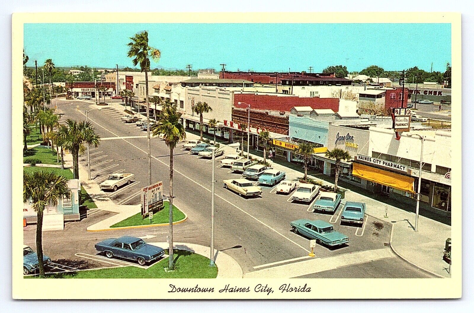 Postcard Downtown View Haines City Florida FL c.1960s Classic Cars