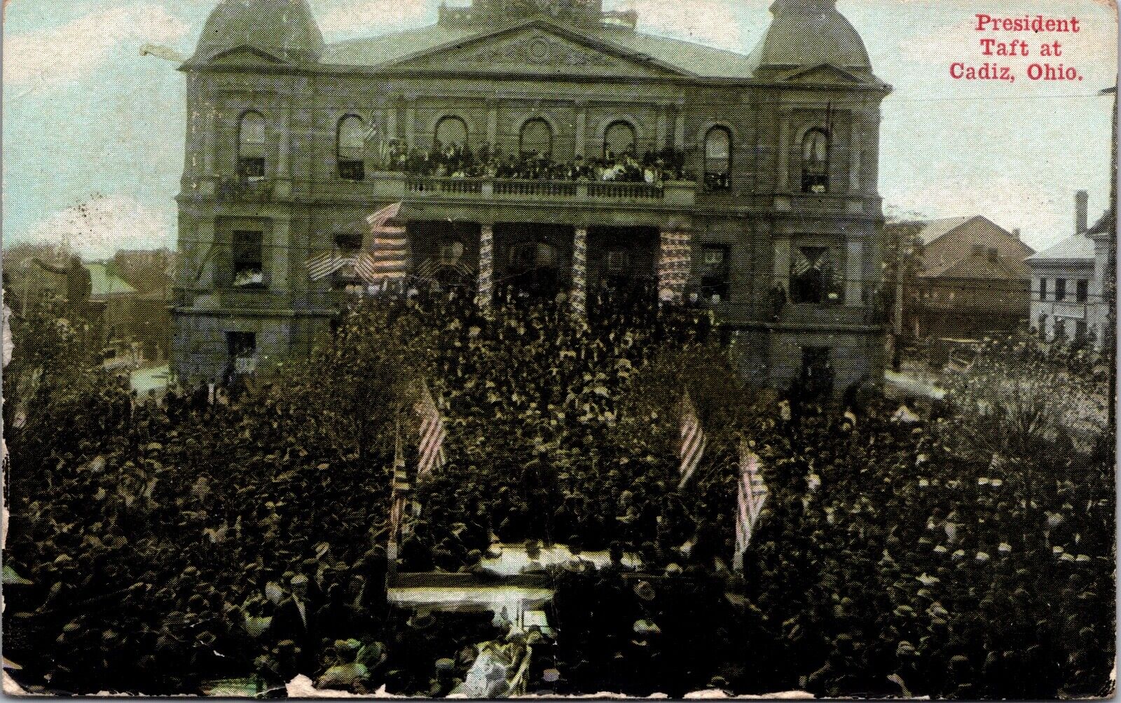 1912 President Taft Cadiz Ohio Outdoor Assembly Crowd Divided Back Postcard 8F