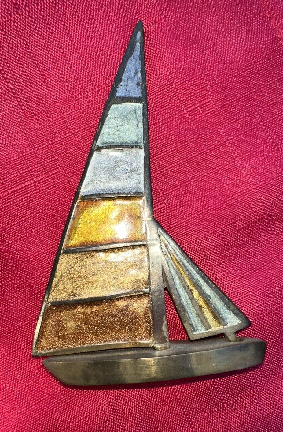 Vtg painted Stain brass sailboat nautical  boat ship decor Man cave Gift