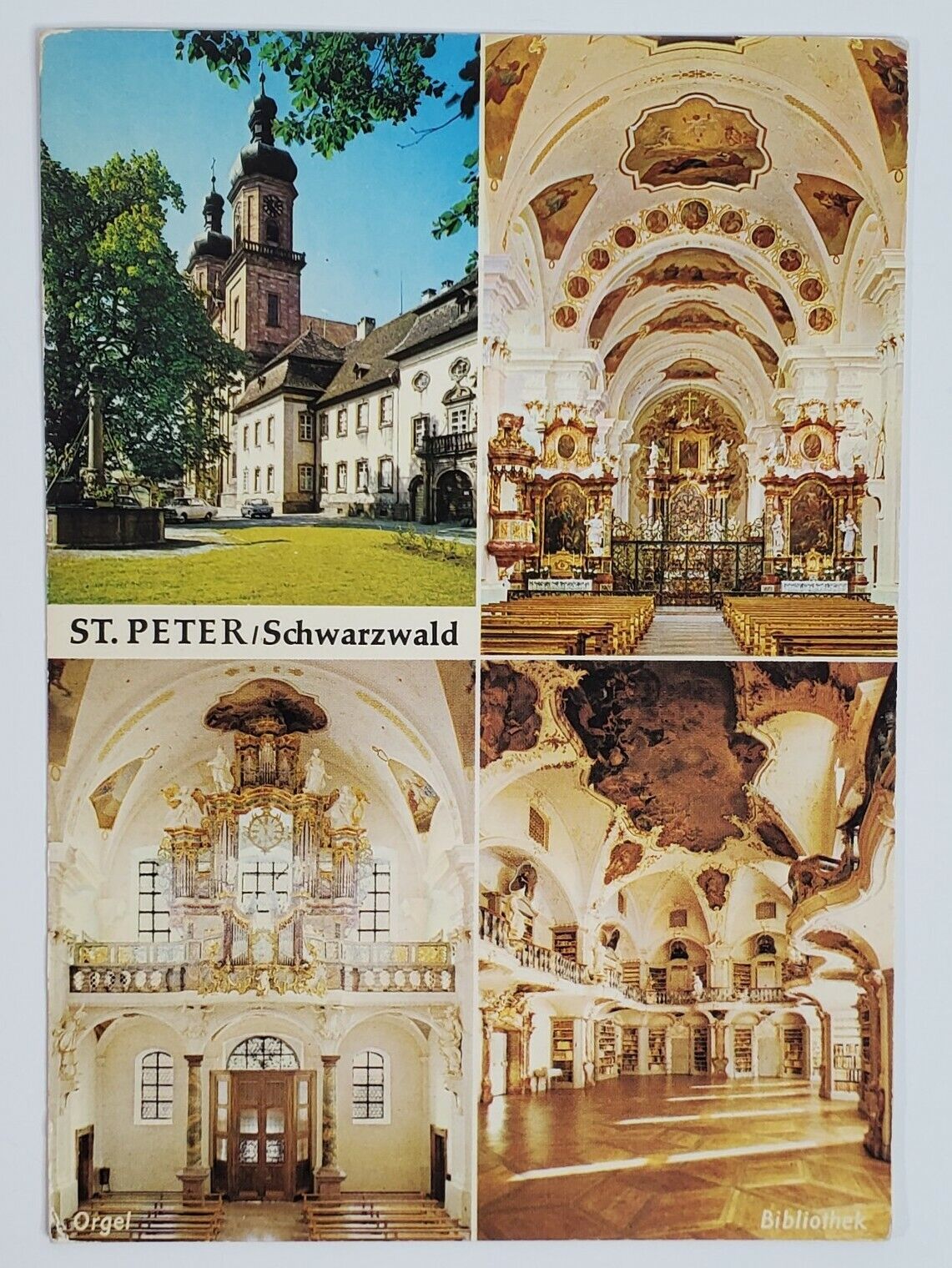 Postcard St Peter Schwarzwald Collage 1971 APO Stamped Orgel Bibliothek