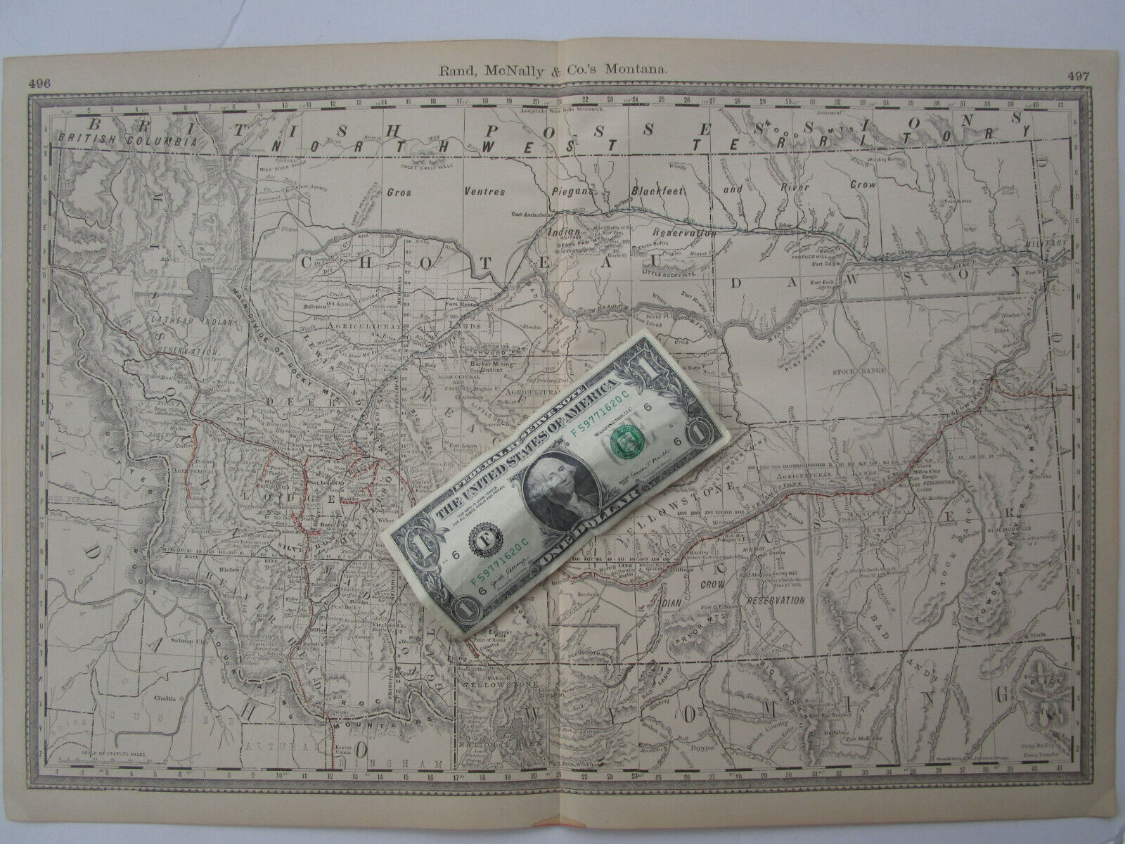 MT Antique 1888 MONTANA RAILROAD Map. Genuine 19th Century