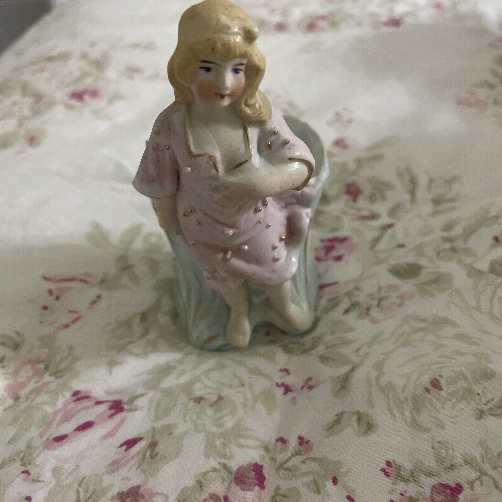 Antique Victorian German Bisque Porcelain Girl Spill Vase