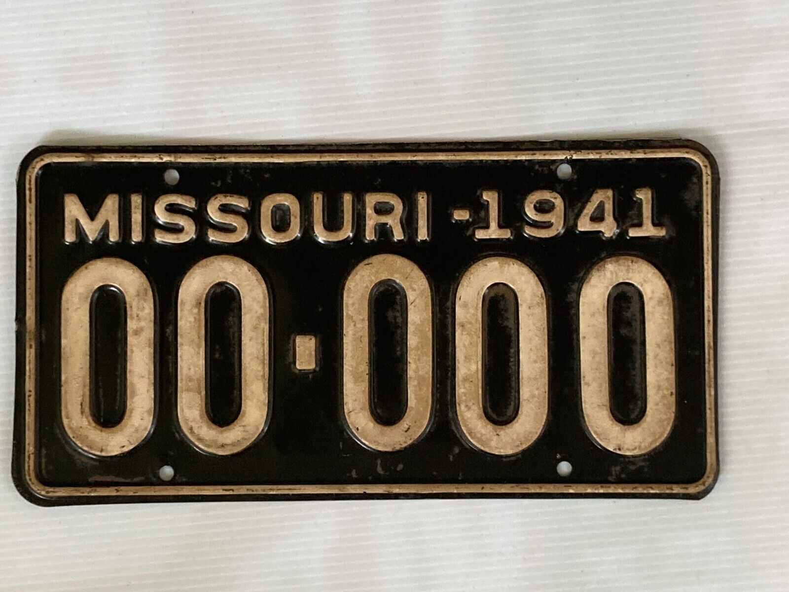 VERY RARE MISSOURI 1941 SAMPLE PLATE Official Issue Man Cave DECOR Dad\'s Garage