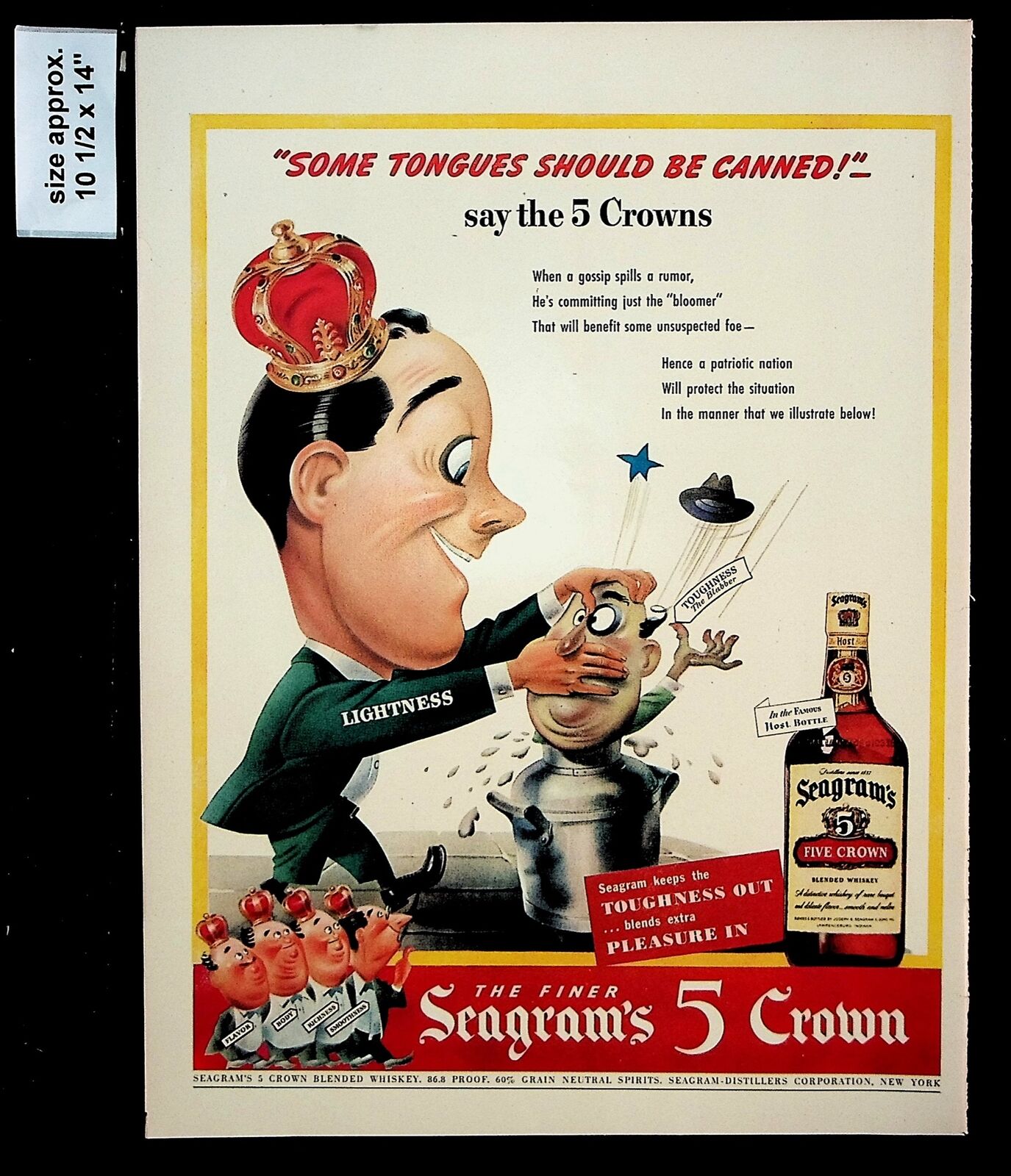 1943 Seagram\'s Five Crown Blended Whiskey Man King Vintage Print Ad 38345