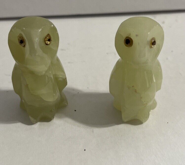2 Vintage Green Owls 2” Tall