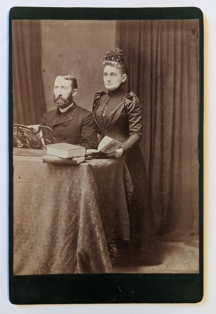 c 1880 PORTRAIT of COUPLE w GOSPEL HYMN MUSIC BOOK s at PIANO ? HALL Amenia, NY