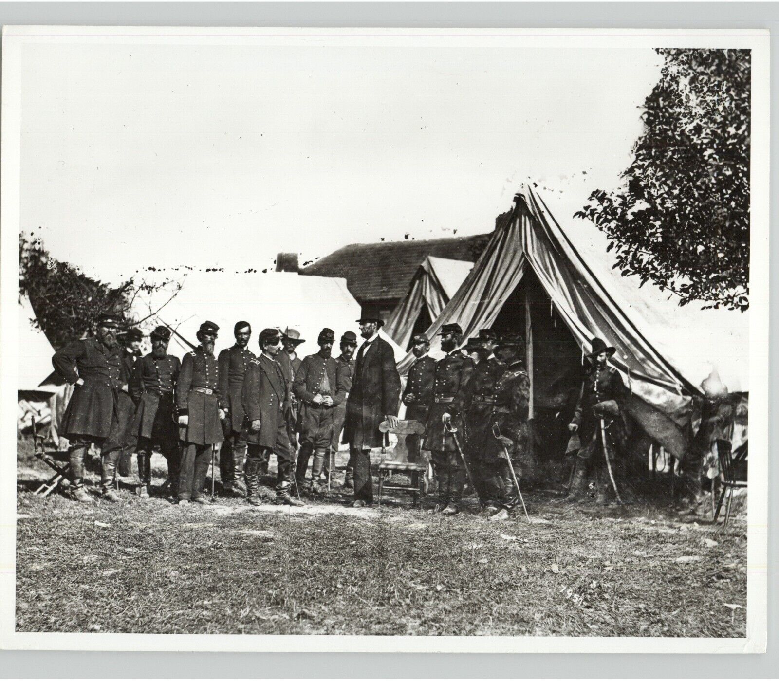 Press Photo LINCOLN w Soldiers CIVIL WAR Era Alexander Gardner 1862 Printd 1950s