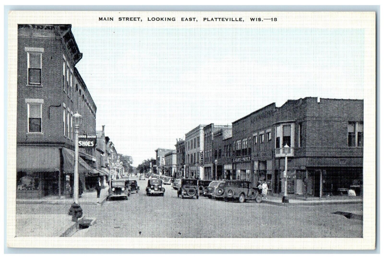c1940 Main Street Looking East Classic Cars Plattesville Wisconsin WI Postcard
