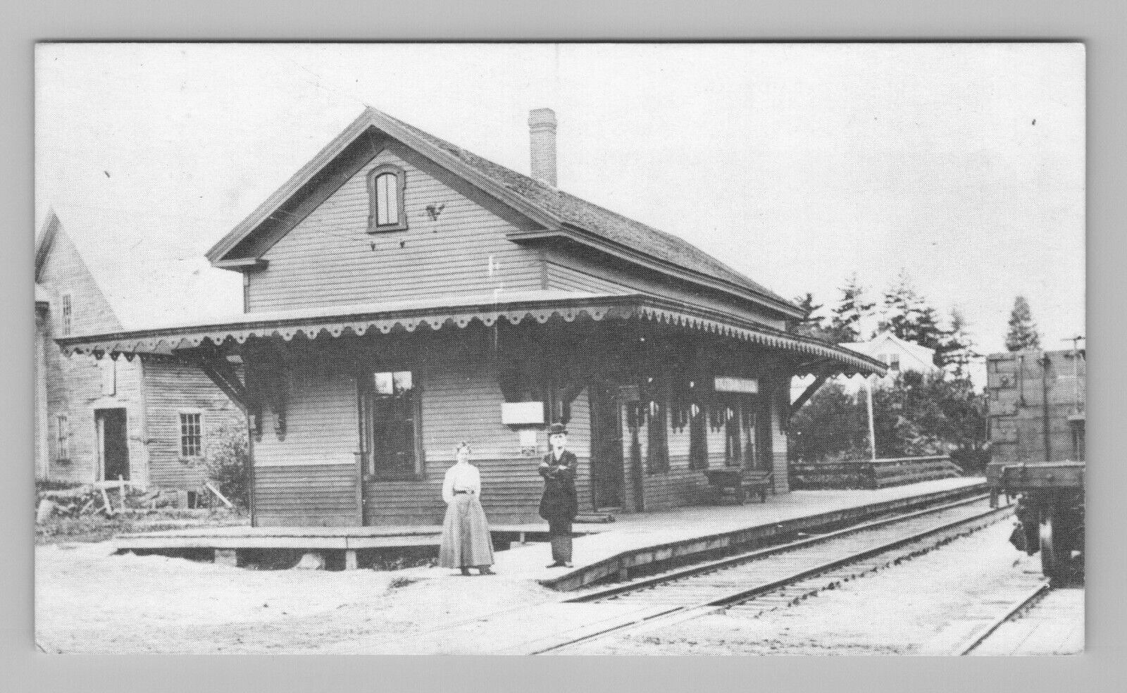 Postcard Wolfeboro Falls Station New Hampshire NH Train Depot People View c1910