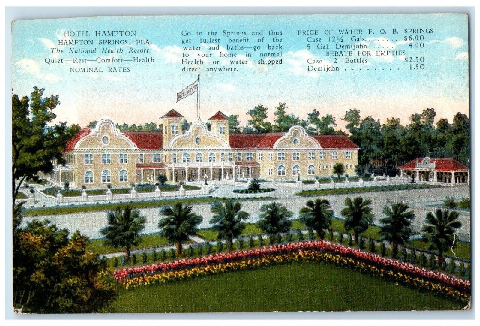 1910 Hotel Hampton Building Hampton Springs Florida Vintage Advertising Postcard