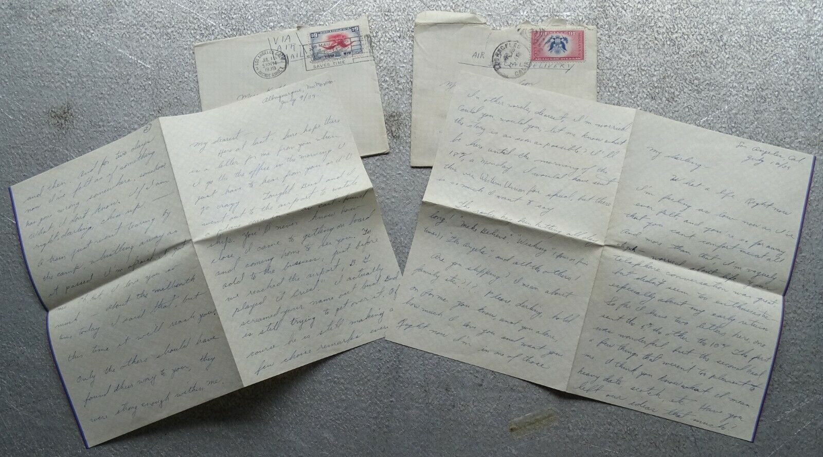 Two 1939 Letters sent from Los Angeles CA to girl in Poughkeepsie NY 
