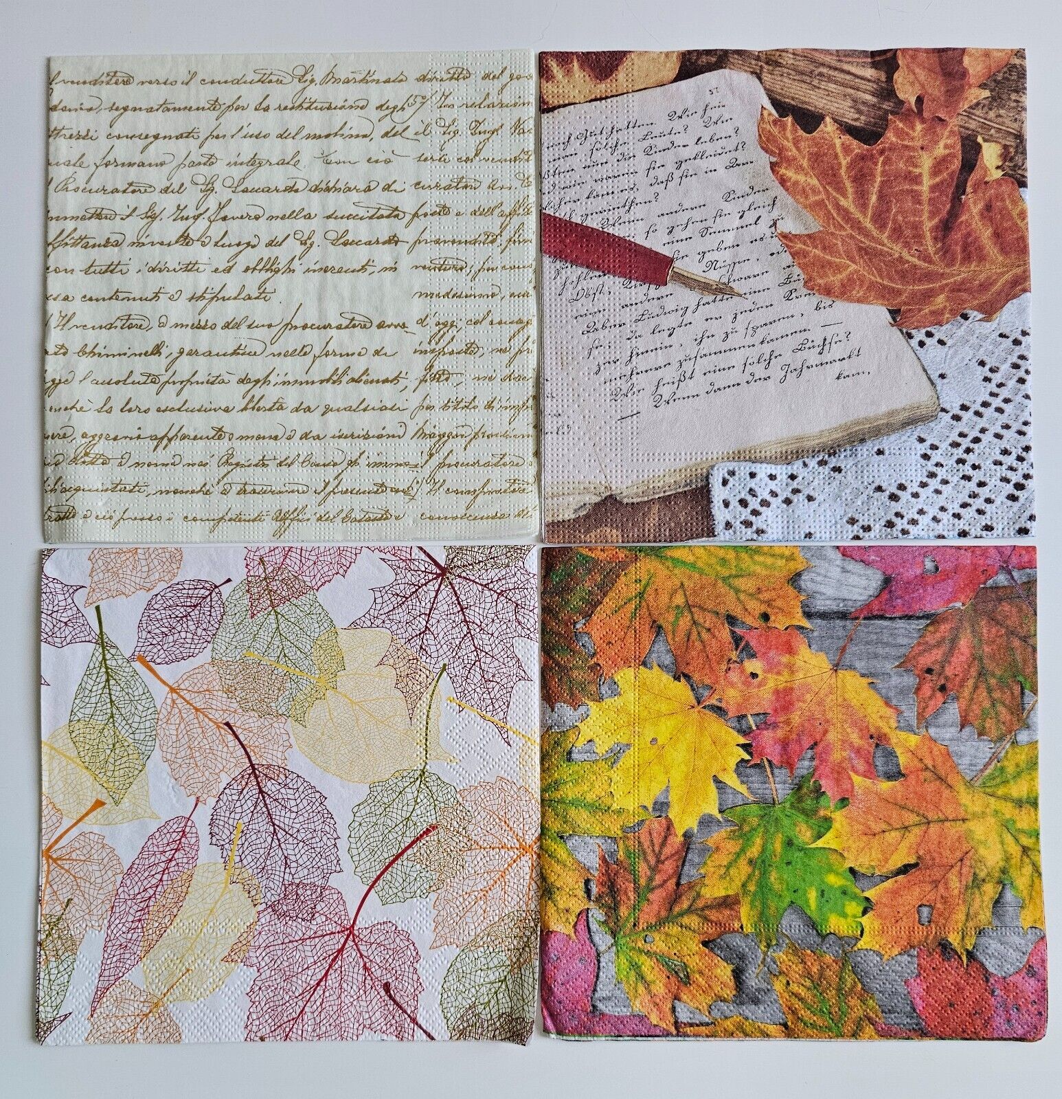 Lot of (4) Paper Lunch Napkins for Decoupage/Mixed Media - Mostly Leaves - 293