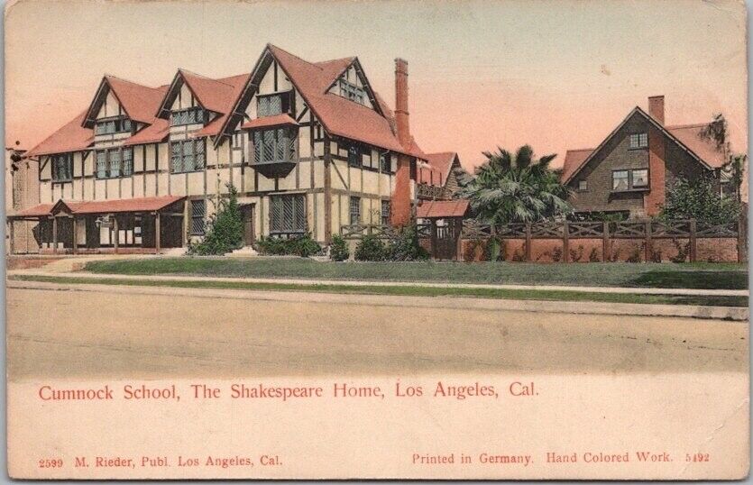1905 LOS ANGELES Calif. Hand-Colored Postcard CUMNOCK SCHOOL \
