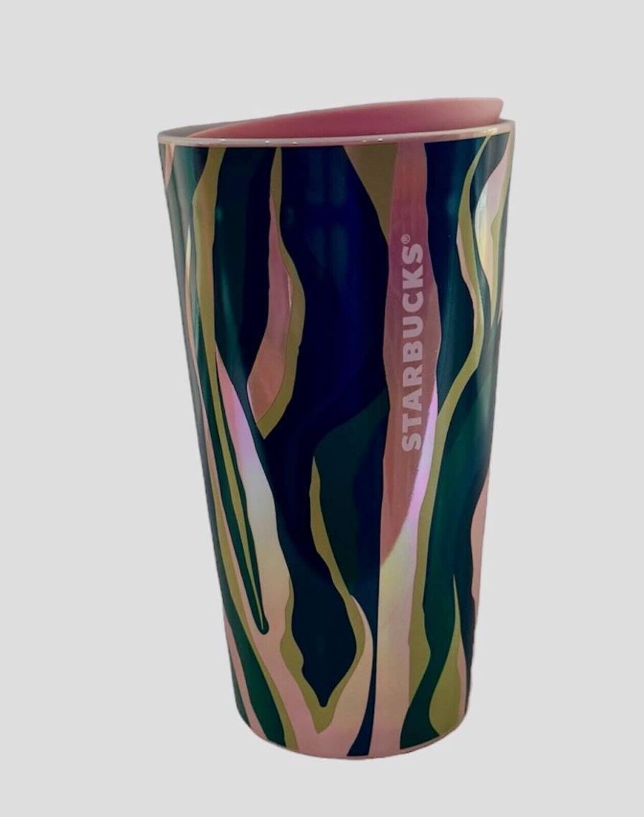Starbucks 2024 Spring Ceramic Luster Pink & Green Lines Tumbler, 12 oz