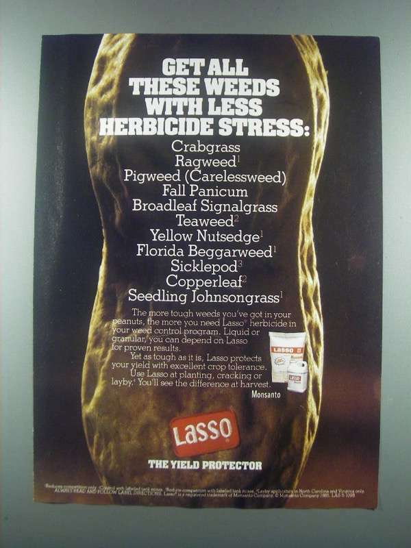 1985 Monsanto Lasso Ad - Less Herbicide Stress