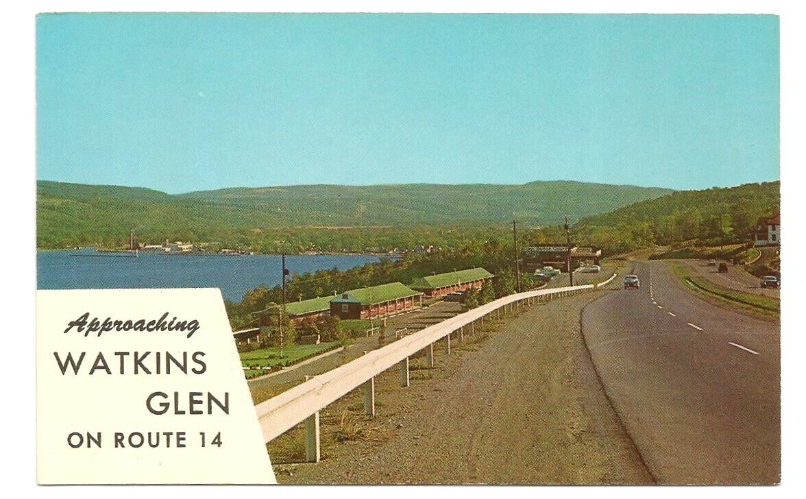 Watkins Glen NY Postcard Seneca Lake HWY Route 14
