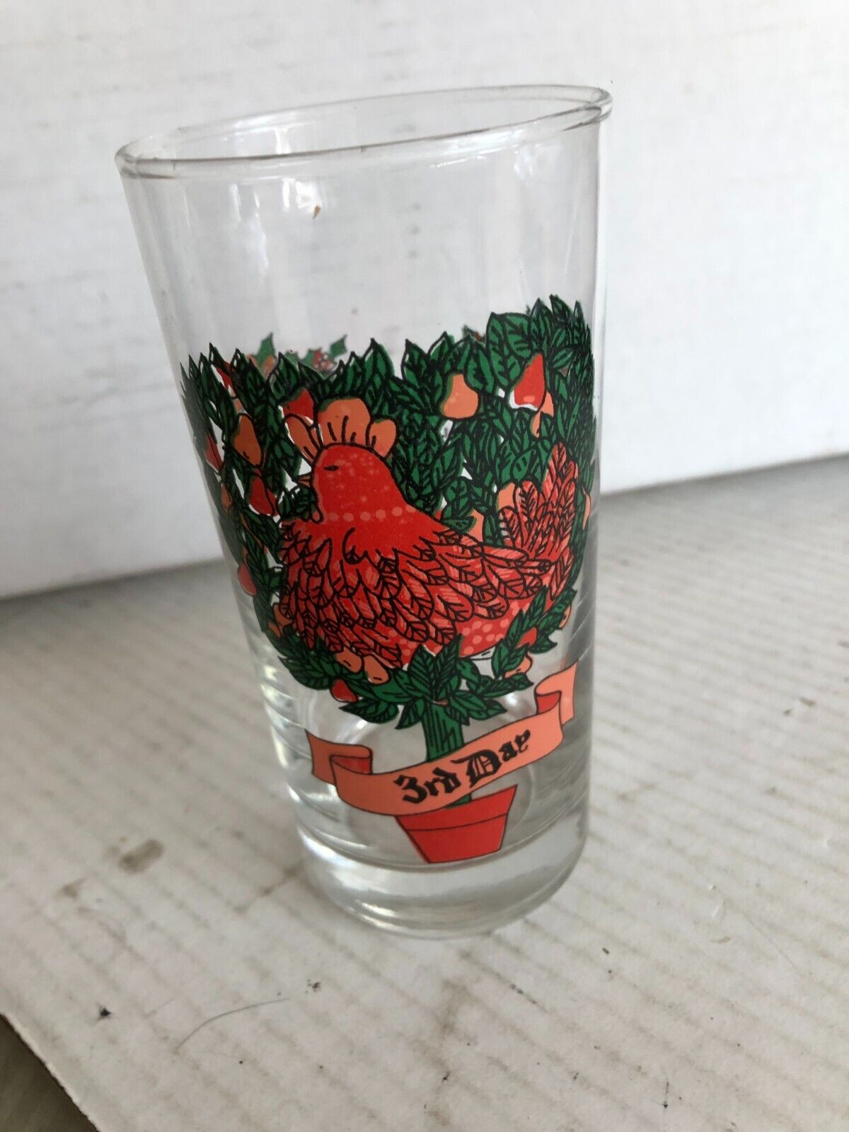 Vintage 3rd day 12 days of Christmas drinking glass Indiana Glass