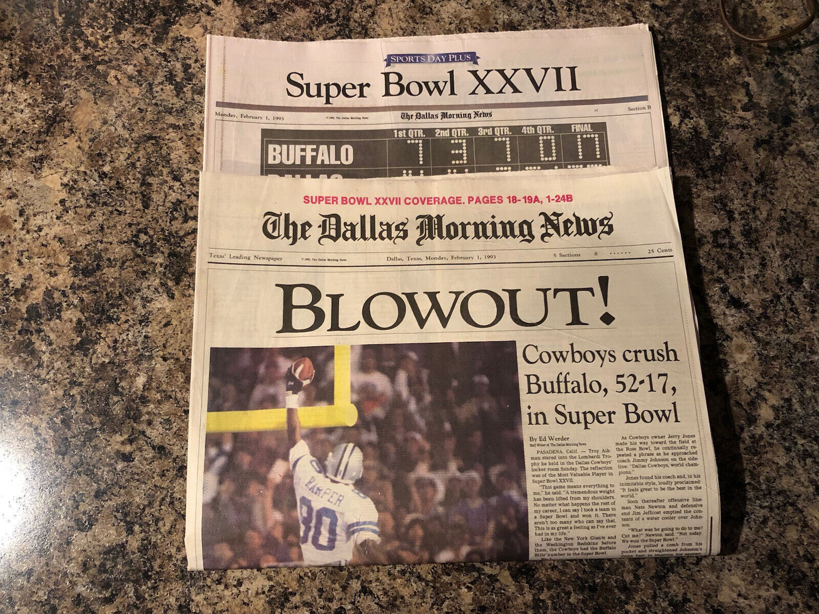 1993 Dallas Cowboys Football Newspaper.  Super Bowl Champions