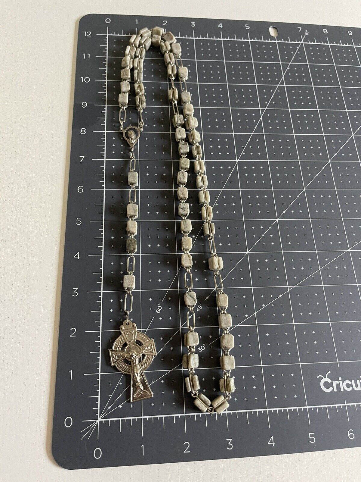 Connemara Marble Beaded Rosary w Celtic Erin Crucifix Cross