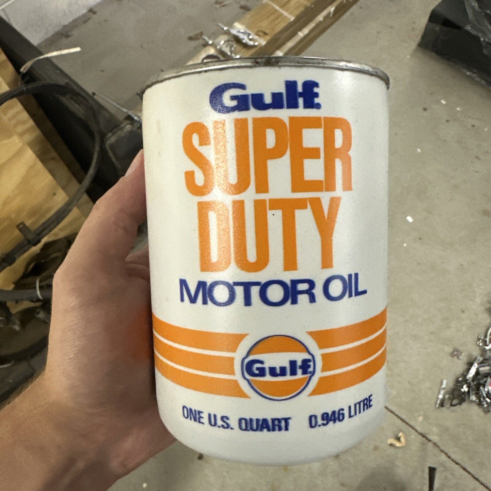 Vintage Gulf Super Duty Motor Oil Plastic Can Advertising Old Gas FULL NOS