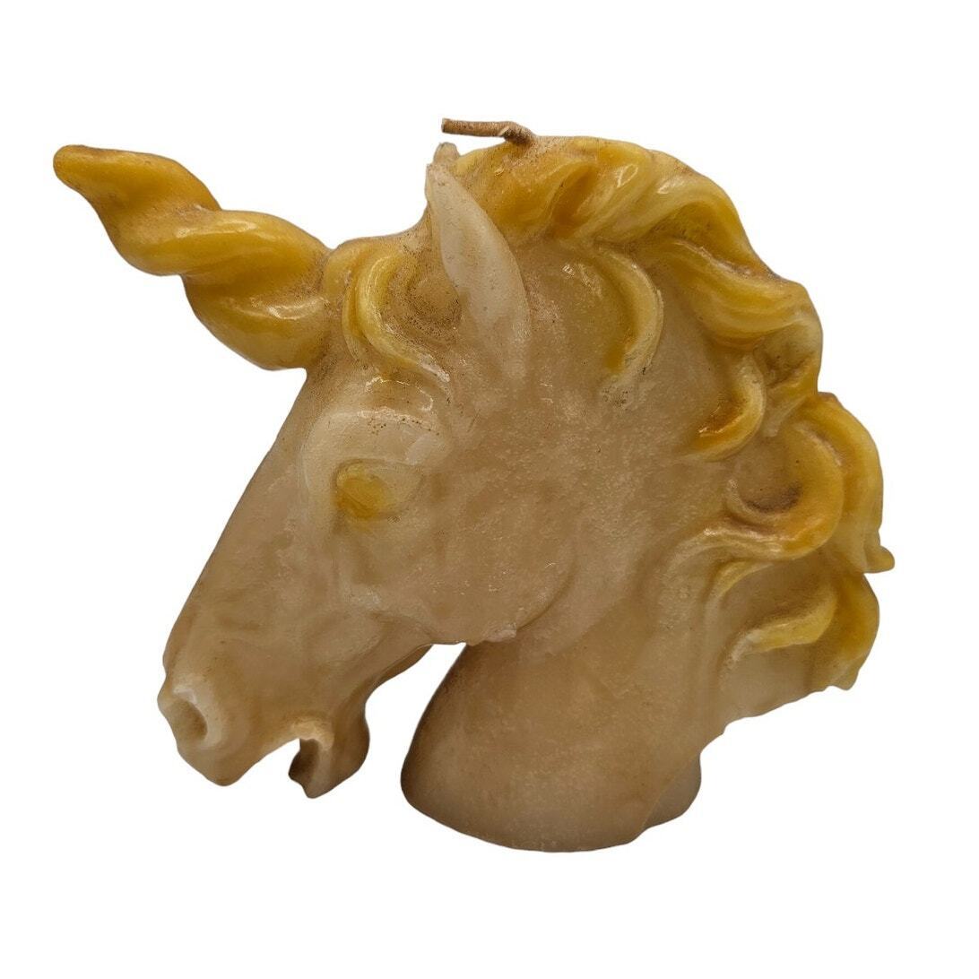 Vintage 1990s Y2K Unicorn Shaped Candle Head Bust Yellow Gold