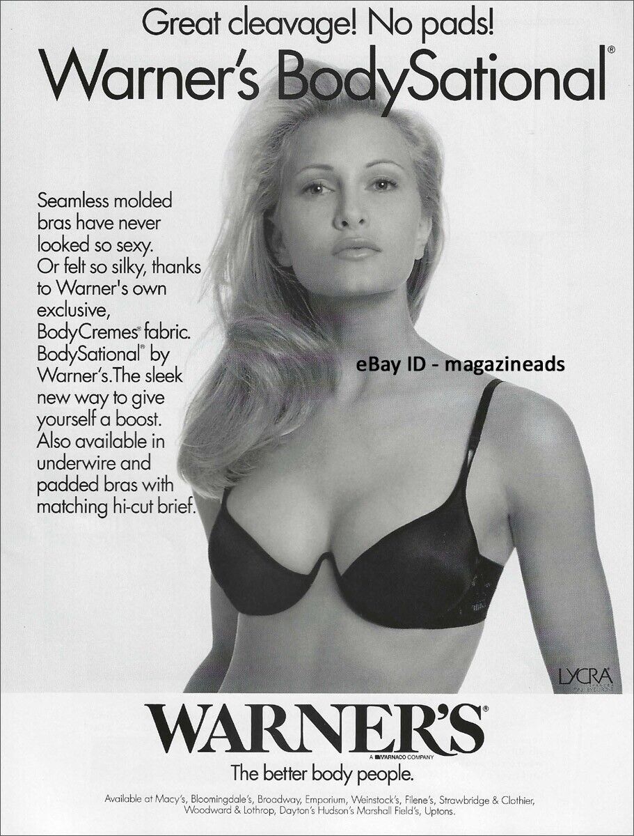 vintage WARNER\'S Lingerie 1-Page PRINT AD 1994 CAPRICE BOURRET in black bra