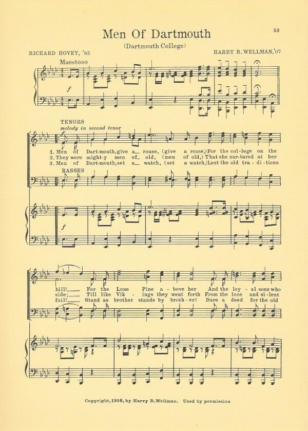 DARTMOUTH COLLEGE Song Sheet c1927 \