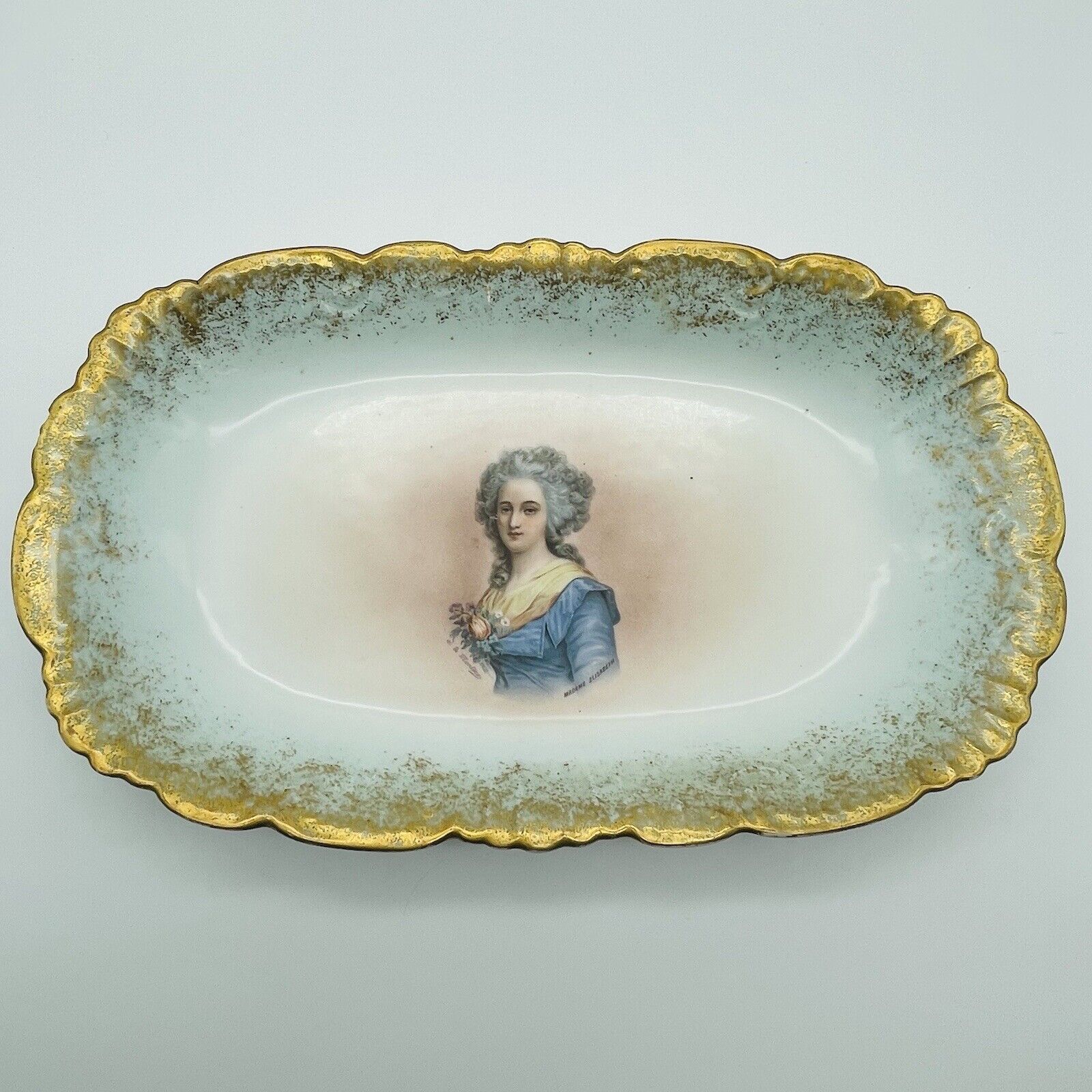 LIMOGES France Plate PORTRAIT MADAME ELISABETH ARTIST SIGNED Antique Oval 15.75”