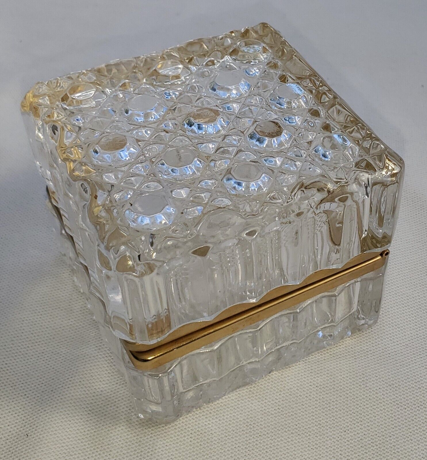 Vintage Crystal Hinged Jewelry - Trinket Box Baccarat Style