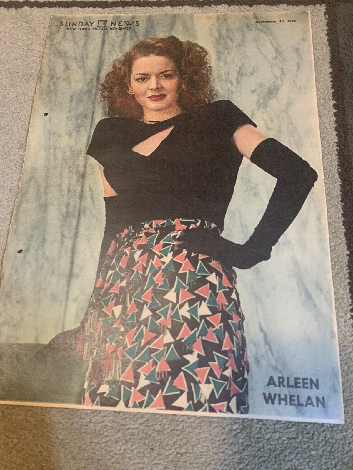 ARLEEN WHELAN original color portrait SUNDAY NEWS 9/15/46 OLD HOLLYWOOD RARE