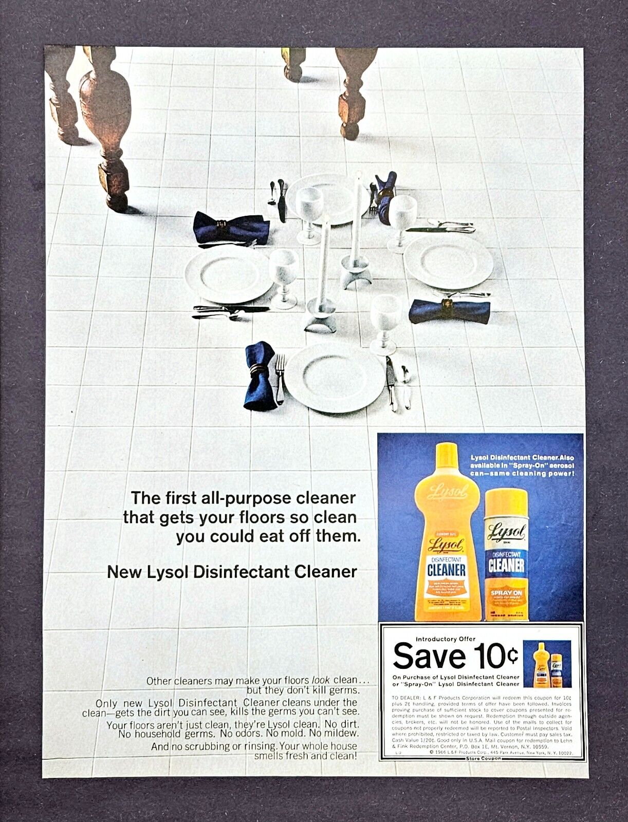 Vintage Lysol cleaner ad original 1966 10 cent coupon print advertisement