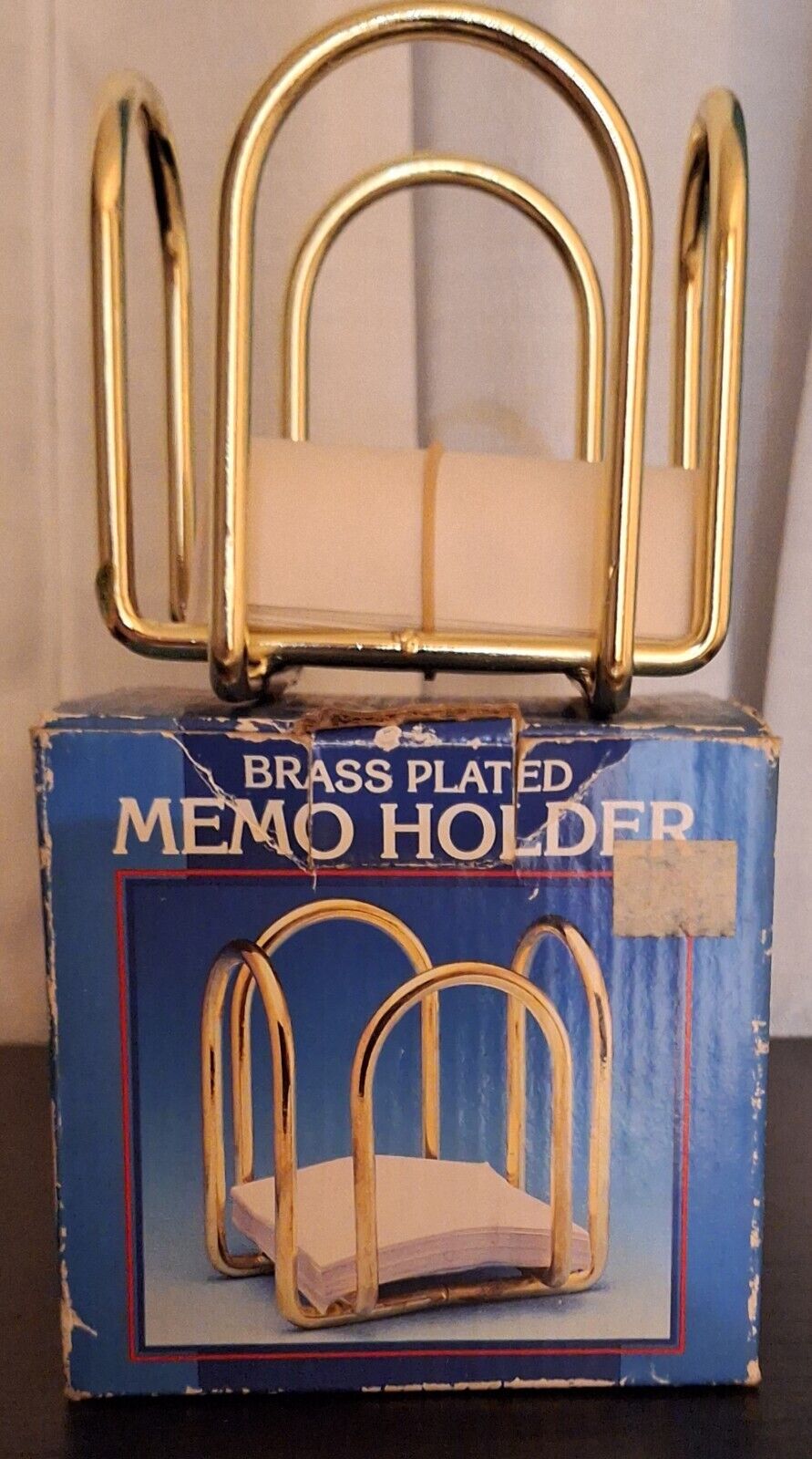 Brass Plated Memo Holder Cube for 4 inch notepad, ideal for Post-it. 1970\'s