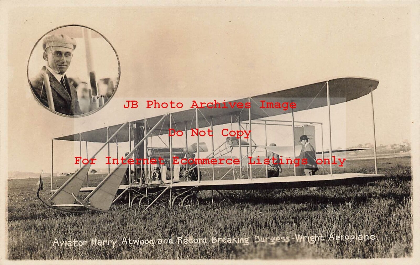 Early Aviation, RPPC, Aviator Harry Atwood, Burgess-Wright Aeroplane