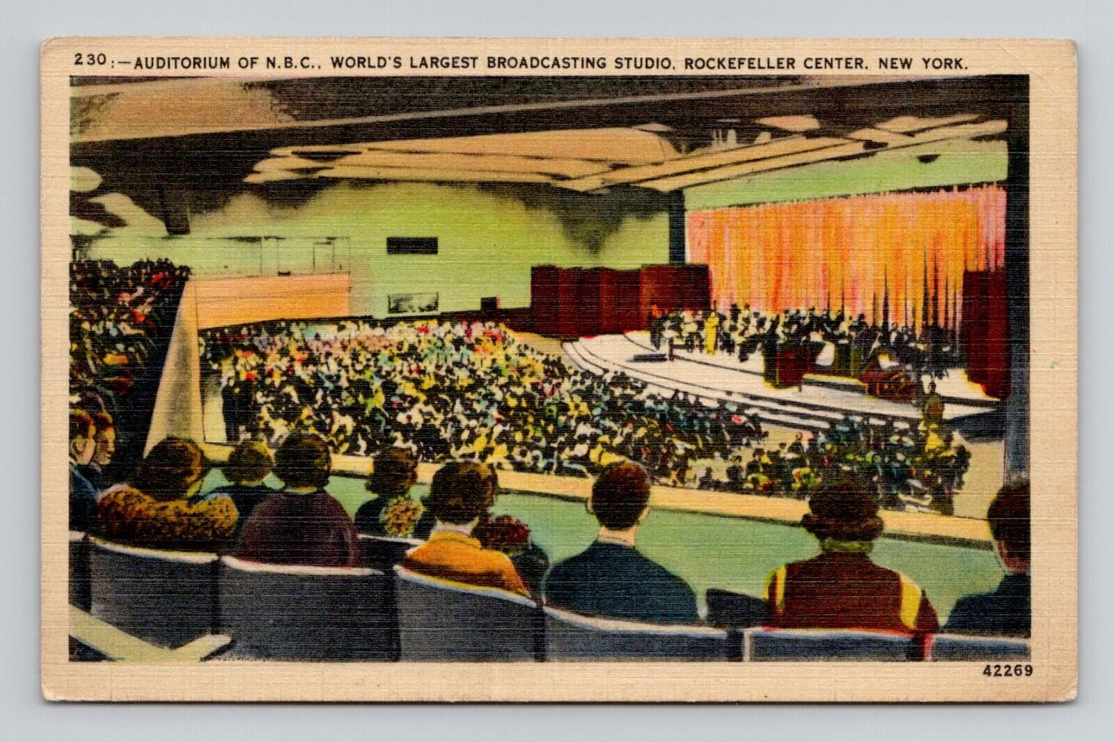 Postcard NBC Auditorium Rockefeller Center New York City NY, Vintage Linen L9