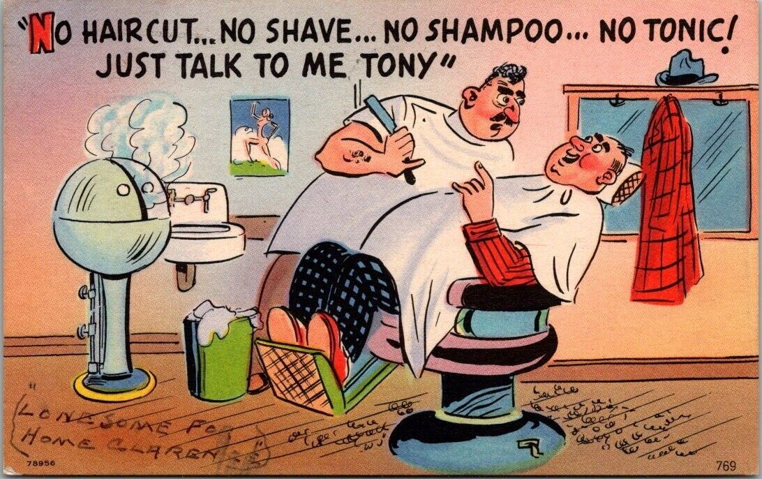 Barbershop Comic-Humorous Vintage Divided Back Post Card - Posted Oct 2, 1961
