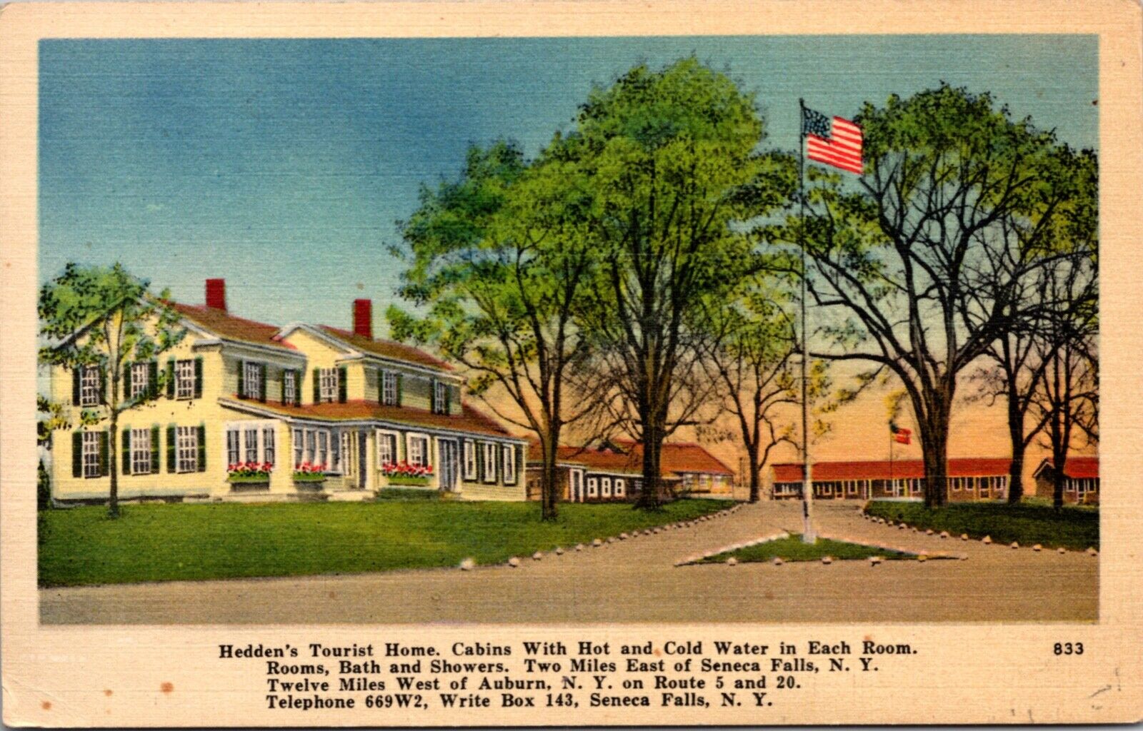 Linen Postcard Hedden\'s Tourist Home Cabins in Seneca Falls, New York