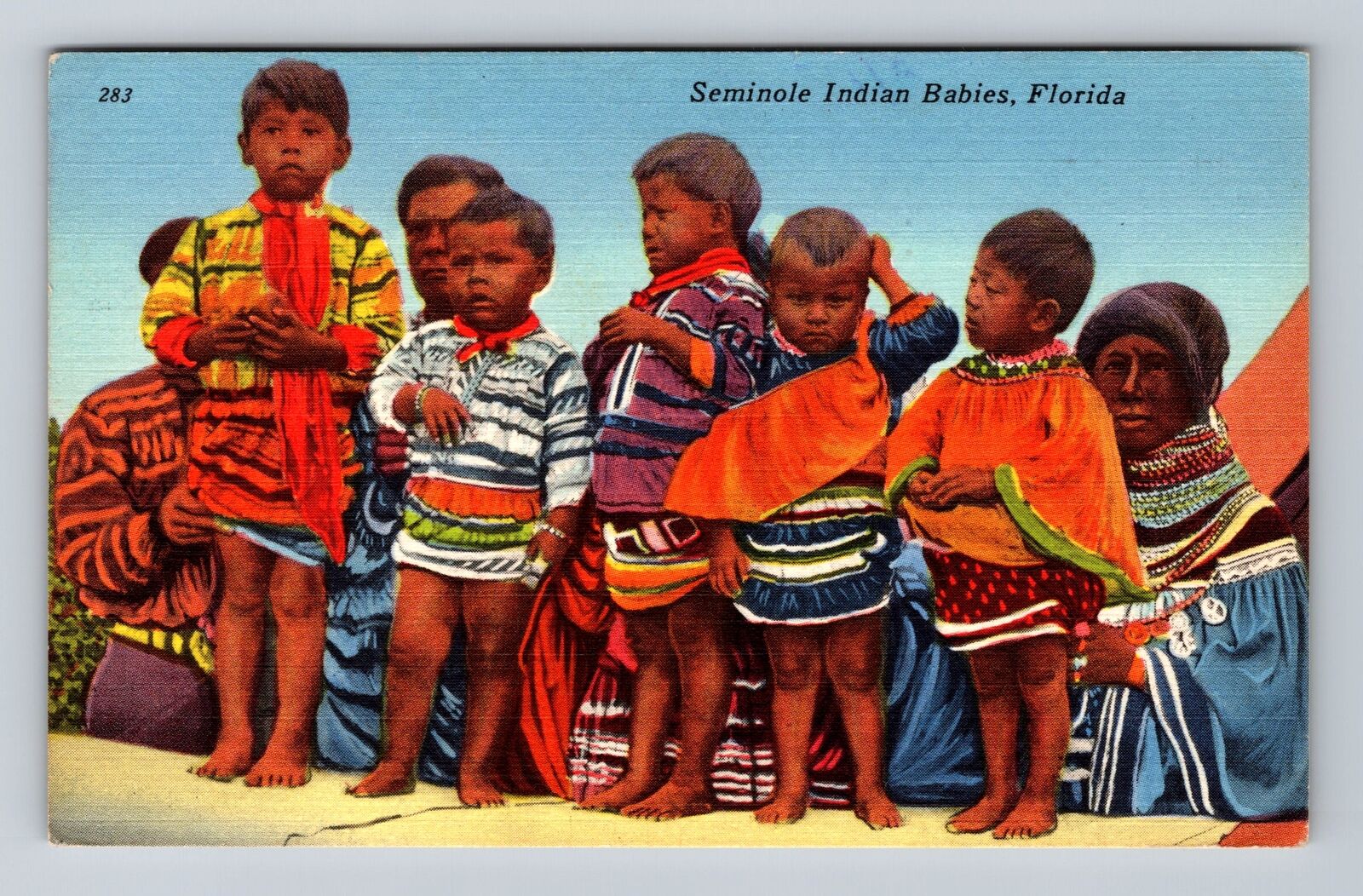 Everglades FL-Florida, Seminole Indian Babies, Antique Souvenir Vintage Postcard