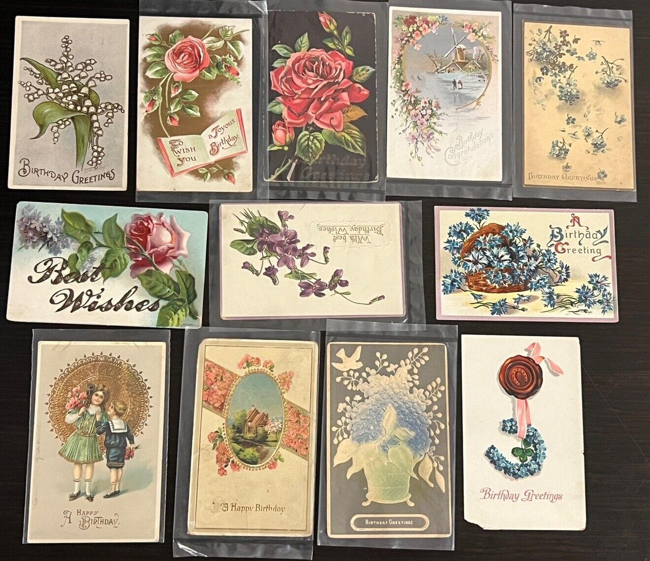 Antique Birthday Postcards From 1900s  Lot 12 Various Posted & Unposted